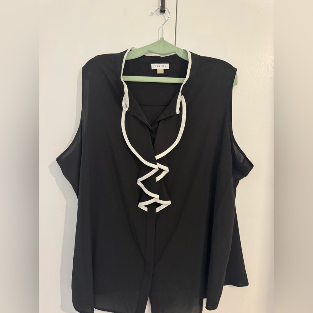 Calvin Klein Black Sleeveless Blouse with White Trim